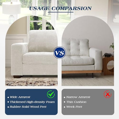 Sofas for Living Room, Chenille Loveseat Couch Set, Small Modern Sofa, USB Charging, Removable Sofa Cover,Solid Wood Frame, Easy to Install(89inch,White)