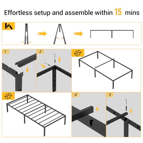 Twin Bed Frame 14 Inch Metal Platform with Under Bed Storage Space, view 5