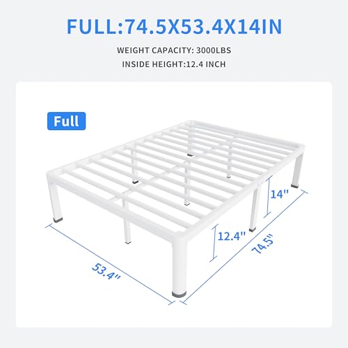 14 Inch Full Size Metal Platform Bed Frame White with Round Corner Legs, view 4