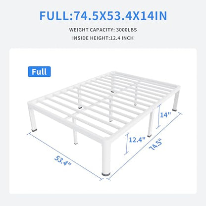 14 Inch Full Size Metal Platform Bed Frame White with Round Corner Legs, view 4