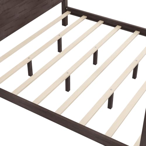 Wood King Size Canopy Bed Frame with Headboard and Storage, Brown, view 7