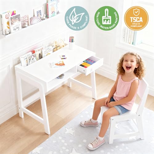 Wooden Kids Desk and Chair Set with Open Storage & 1 Drawer, view 6