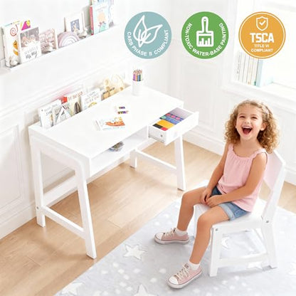 Wooden Kids Desk and Chair Set with Open Storage & 1 Drawer, view 6