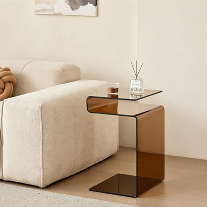 Glass Nightstand,Side Table,S-Shaped End Table for Living Room,Bedside Table for Bedroom (Brown)