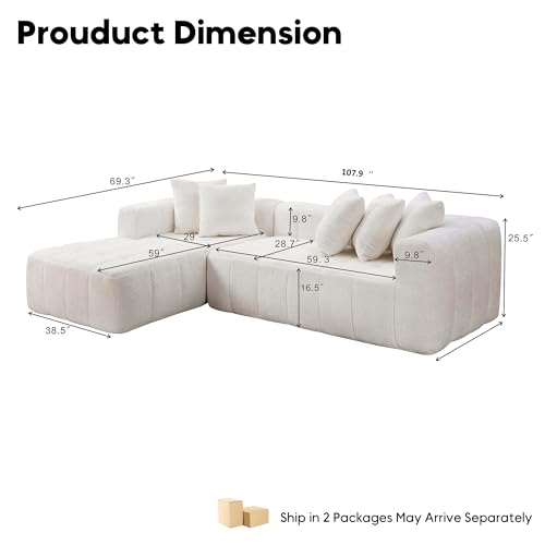 107.9" L-Shaped Boneless Couch, view 3