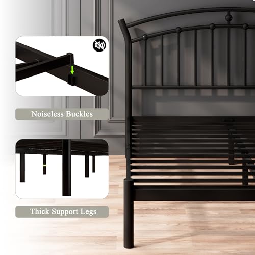 Full Black Bed Frame, Heavy-Duty Metal Bed Frame with 13 Hardened Steel Slats, view 6