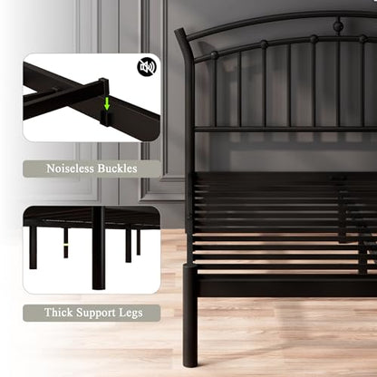 Full Black Bed Frame, Heavy-Duty Metal Bed Frame with 13 Hardened Steel Slats, view 6