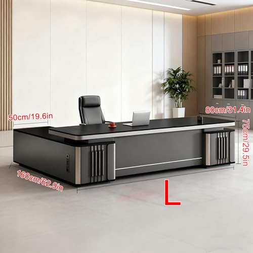 Modern L Shaped Executive Desk with Drawers & Dual Storage Cabinets, view 3