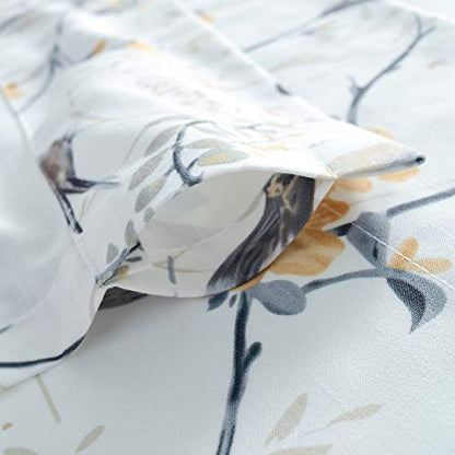 Gray Birds Valance for Kitchen Windows Floral Print Window Shades Rod Pocket Curtain Valances for Cafe Farmhouse, 52''x14'', One Piece