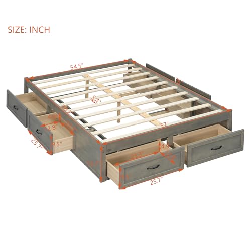 JIVOIT Full Size Bed Frame with 6 Storage Drawers, Wood Platform Bed Frame with Spacious Storage, Wooden Slats Support, No Box Spring Needed, Easy Assembly (Antique Gray/Full)