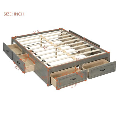 JIVOIT Full Size Bed Frame with 6 Storage Drawers, Wood Platform Bed Frame with Spacious Storage, Wooden Slats Support, No Box Spring Needed, Easy Assembly (Antique Gray/Full)