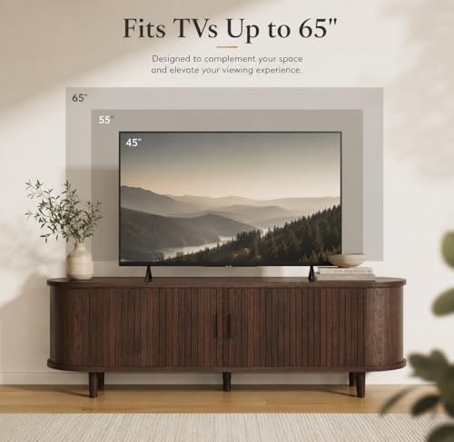 58" Mid-Century Modern TV Stand with Sliding Doors, view 7