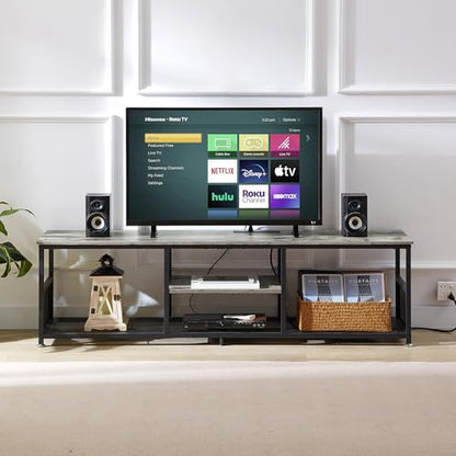 TV Stand with Power Outlets for Televisions up to 80Inch, 70" Media Entertainment Center with Charging Station 3-Tier Open Storage Shelves with Metal Frame for Living Room/Bedroom，Grey