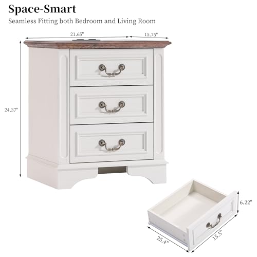 Farmhouse Dresser and Nightstand Sets, 6-Drawer with 7 Drawer Dresser & 3 Drawer Nightstand Sets, 4 Pieces Rustic Wood Bedroom Furniture Set for Home, Bedroom, Hallway(White)