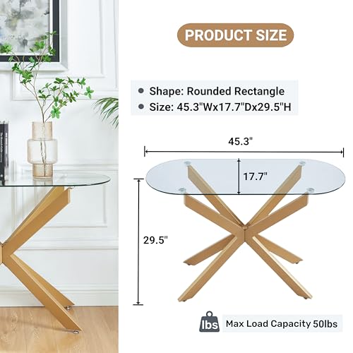 Gold Glass Oval Console Table, Modern Style Entryway Hallway Narrow Sofa Table, Entrance for Entryway, Living Room, Foyer, Hallway, Office， 45" Lx18 Wx30 H Gold
