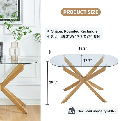 Gold Glass Oval Console Table, Modern Style Entryway Hallway Narrow Sofa Table, Entrance for Entryway, Living Room, Foyer, Hallway, Office， 45" Lx18 Wx30 H Gold