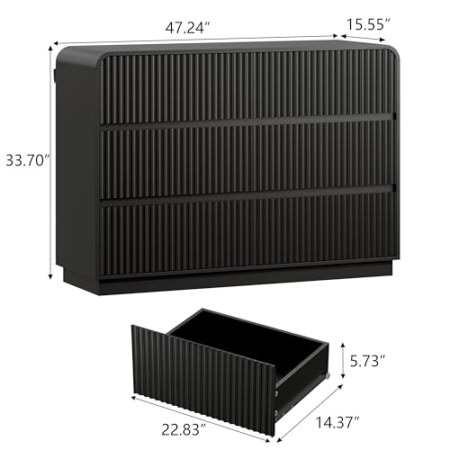 Black Dresser Fluted 6 Drawers Dresser for Bedroom, view 3