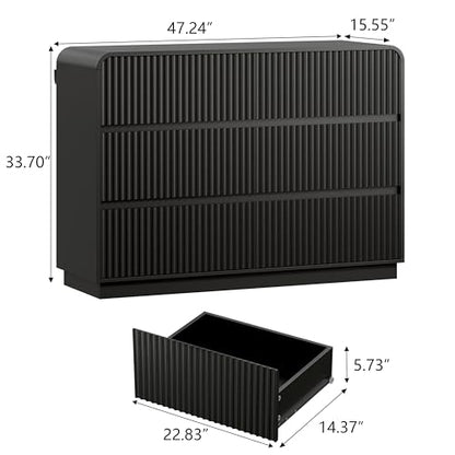 Black Dresser Fluted 6 Drawers Dresser for Bedroom, view 3