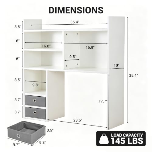 Desktop Bookshelf, High-Capacity Desk Hutch Organizer, White, view 4
