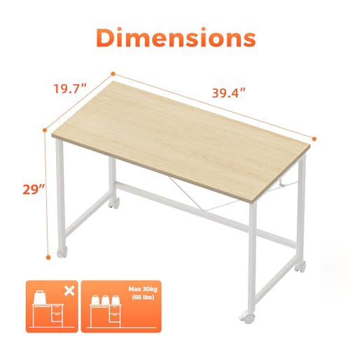 40 inch Rolling Computer Desk with Wheels, Gaming Desk for Small Spaces, Modern Simple Style Table for Home Office, Study Writing Table