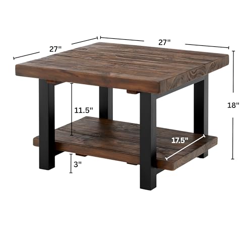 Pomona 27-Inch Square Solid Wood Coffee Table with Metal Legs – Modern Farmhouse Rustic Small Space Table by (Rustic Brown)
