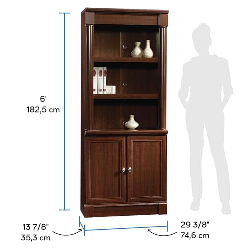 Palladia Book Shelf, Bookshelf with Storage, Library Bookcase with Doors and Adjustable Shelves, in Select Cherry finish
