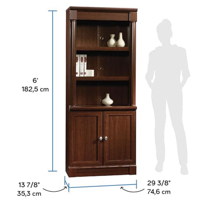 Palladia Book Shelf, Bookshelf with Storage, Library Bookcase with Doors and Adjustable Shelves, in Select Cherry finish