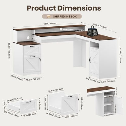 63" Farmhouse L Shaped Executive Desk, view 4