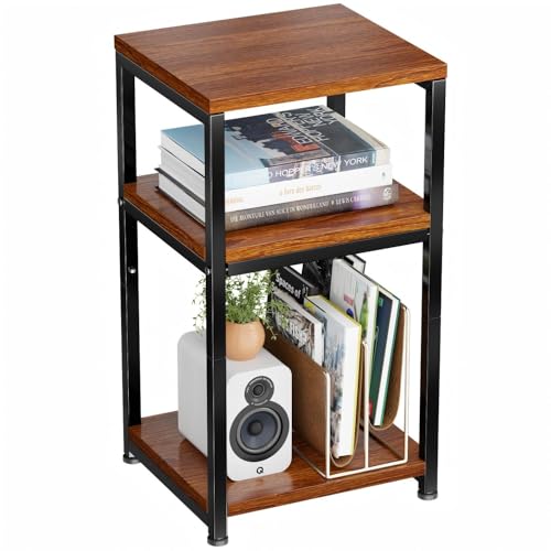 3-Tier Side Table – End Table Nightstand for Small Spaces & Living Room, Rustic Brown