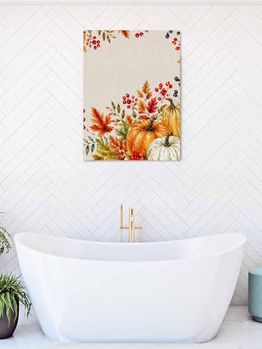 NuYeBiofx Thanksgiving Harvest Pumpkin Canvas Wall Art Prints,30"x20" Framed Picture Artwork Fall Maple Leaf Berries Printed Canvas Oil Painting for Living Room Bedroom Office,Ready to Hang