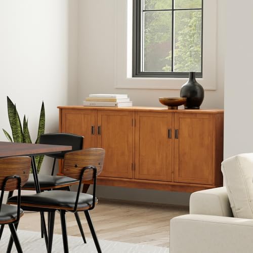 Draper 66" Wide Solid Wood 4-Door Buffet in Teak Brown, view 3