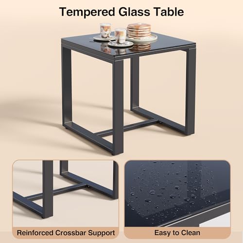3 Pieces Patio Furniture Set Rocking Bistro Set Outdoor Rattan Conversation with Coffee Table for Garden Balcony Backyard Poolside (Grey Cushion)