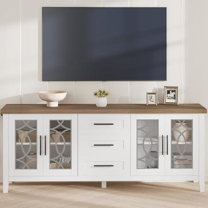 Farmhouse TV Stand with Glass Door for 70 Inch Tv, view 2