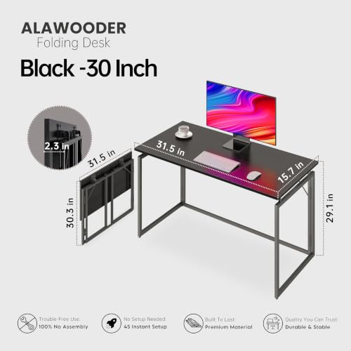 31.5" Folding Desk: No Assembly, Wood Top for Small Spaces, view 4