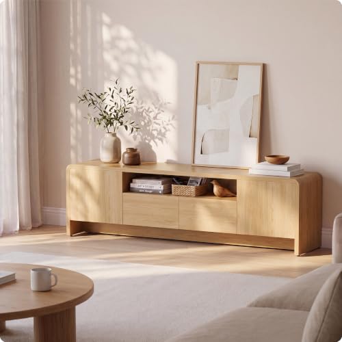 70" Curved TV Stand for 75 Inch TV, Modern Wood Media Console, view 4