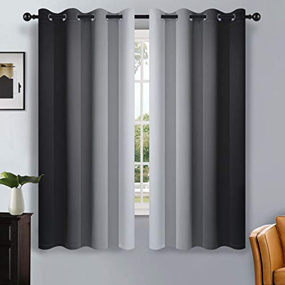 Ombre Black to Grey White Curtains for Living Room 52Wx63L