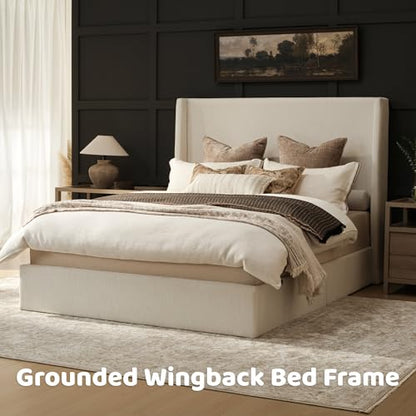 Queen Bed Frame with 53'' Extra Tall Wingback Headboard, view 4