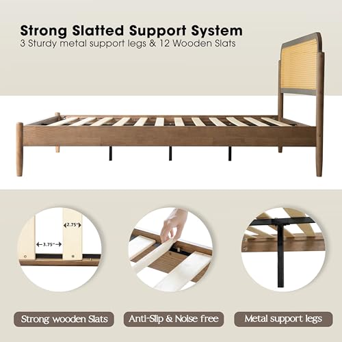 King Size Bed Frame, Headboard & Footboard Solid Wood Platform Bed, view 6