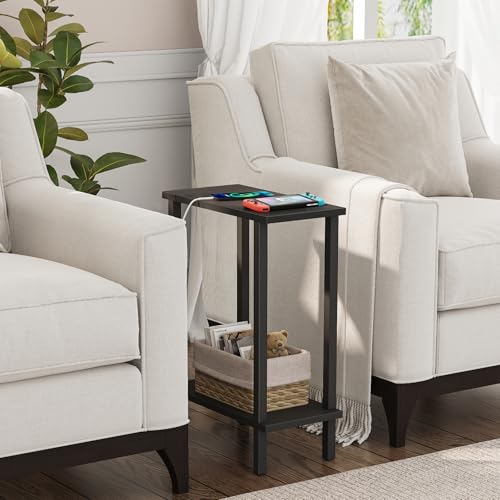 Small Side Table, Narrow End Table, Set of 2, Skinny Sofa Table, Slim Nightstand, Couch Table, Living Room, Bed Room, Black TB01BK0622