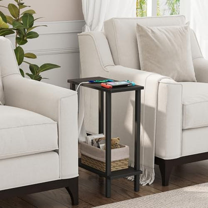 Small Side Table, Narrow End Table, Set of 2, Skinny Sofa Table, Slim Nightstand, Couch Table, Living Room, Bed Room, Black TB01BK0622