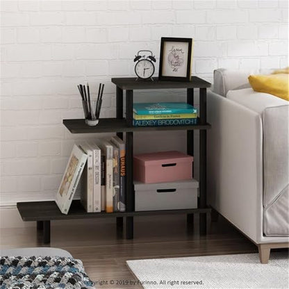 Turn-N-Tube Wood 3-Tier Sofa Side Table, Engineered Wood, Espresso/Black Finish, 25.63" H x 31.5" W x 11.61" D, Modern Design with Open Shelves, Living Room or Bedroom Furniture