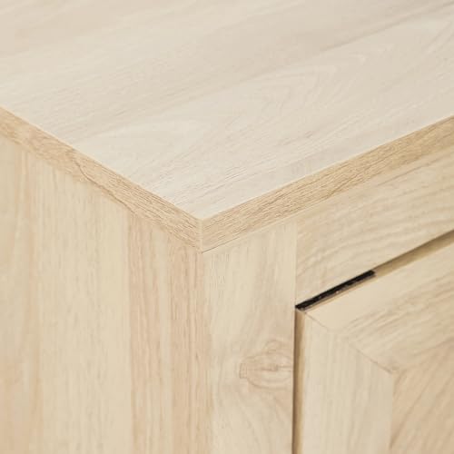 Modern Wood Grooved Buffet Sideboard with Open Storage Entryway Serving Storage Cabinet Doors Dining Room Console, 58 Inch, Birch
