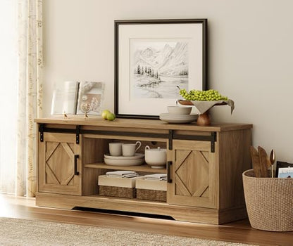 Farmhouse Style TV Stand for 55-65 inch TV w/Distressed Wood Finish, view 6