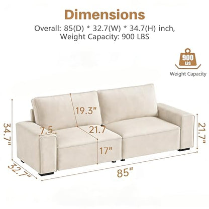 85'' Chenille Couch for Living Room, 3 Seater Comfy Sofa with Wide Armrest, Thick Spring Cushions, Modern Cloud Couch for Apartment, Office, Bedroom, Small Space, Chenille Beige