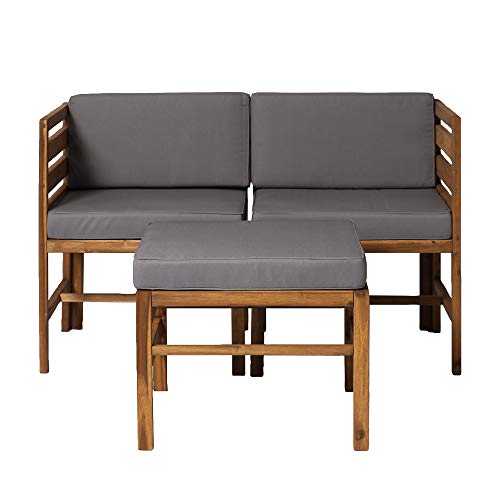 Ravello Contemporary 3 Piece Acacia Wood Outdoor Modular Chat Set with Cushions, Set of 3, Brown