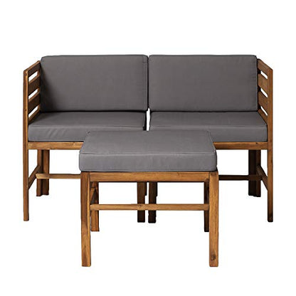 Ravello Contemporary 3 Piece Acacia Wood Outdoor Modular Chat Set with Cushions, Set of 3, Brown
