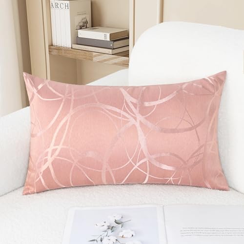 Throw Pillow Covers Pack of 2 Modern Shining & Dull Contrast Circles Rings Accent Geometric Cushion Cases Shells for Couch Sofa Home Decor 12 X 20 Inches Dusty Pink