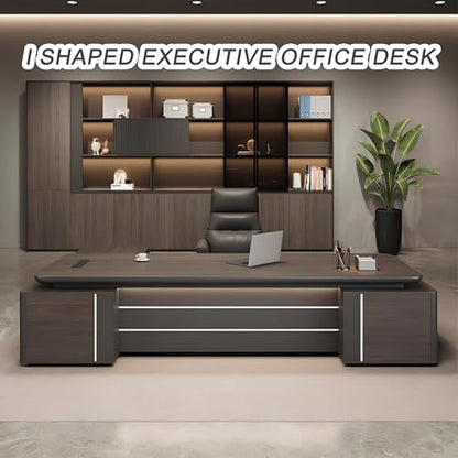 L-Shaped Executive Office Desk with Side Cabinet, Lockable Drawer, view 7