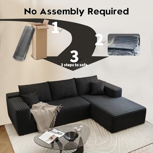 107.5" Cloud Sectional Couch with L-Shape Chaise,Modern Modular Sofa with Deep Seat, Upholstered Couches for Living Room Bedroom Apartments,No Assembly Required, (Black,Right Facing Chaise)