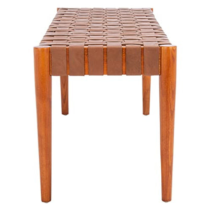 SAFAVIEH Furniture - Amalia Bench - Cognac & Dark Brown - Solid Wood - Modern Leather Design - Ideal for Entryway, Bedroom, Living Room, 18" Seat Height (BCH1001A)
